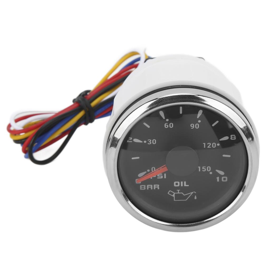 Oil Pressure Gauge Pointer 52mm 2.0in 10‑184 Ohm Colourful Backlight Adjustable Universal for Cars BoatsBlack