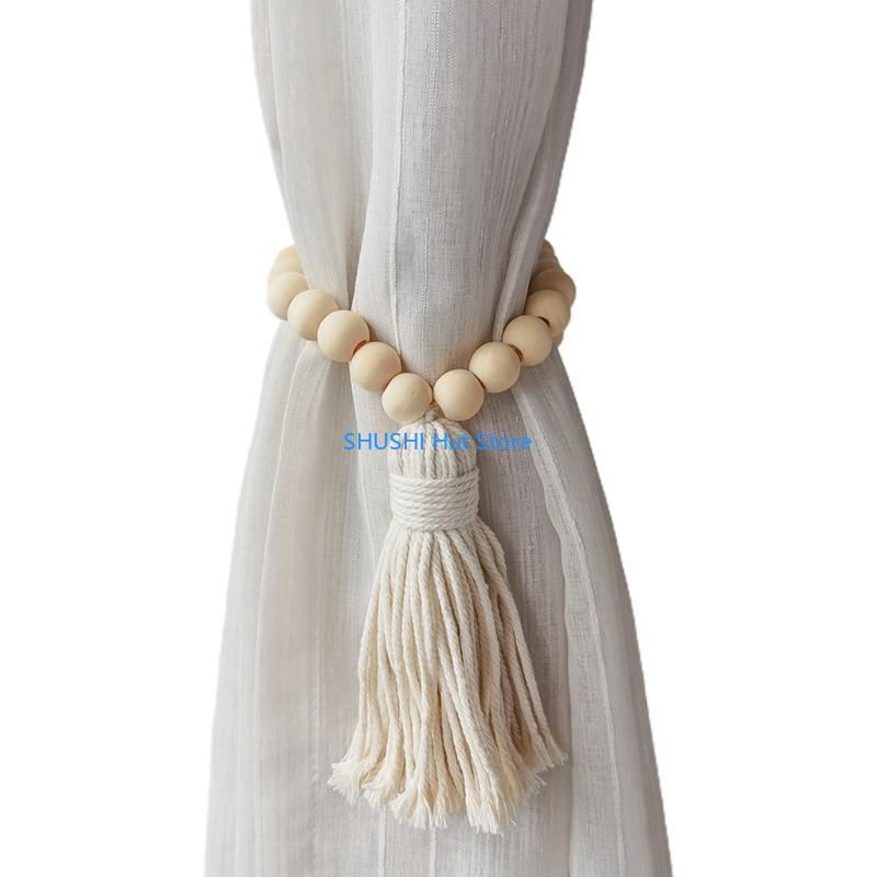 Macrame Curtain Tieback Hand-woven Curtain Tie Rope Straps with Tassel Drapery Holdbacks Wall Home Farmhouse Decoration D57B