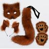 Wolf Foxes Costume with Plush Animal Face Mask, Headband, Plush Glove Animal Tail Costume for Children Adult Halloween