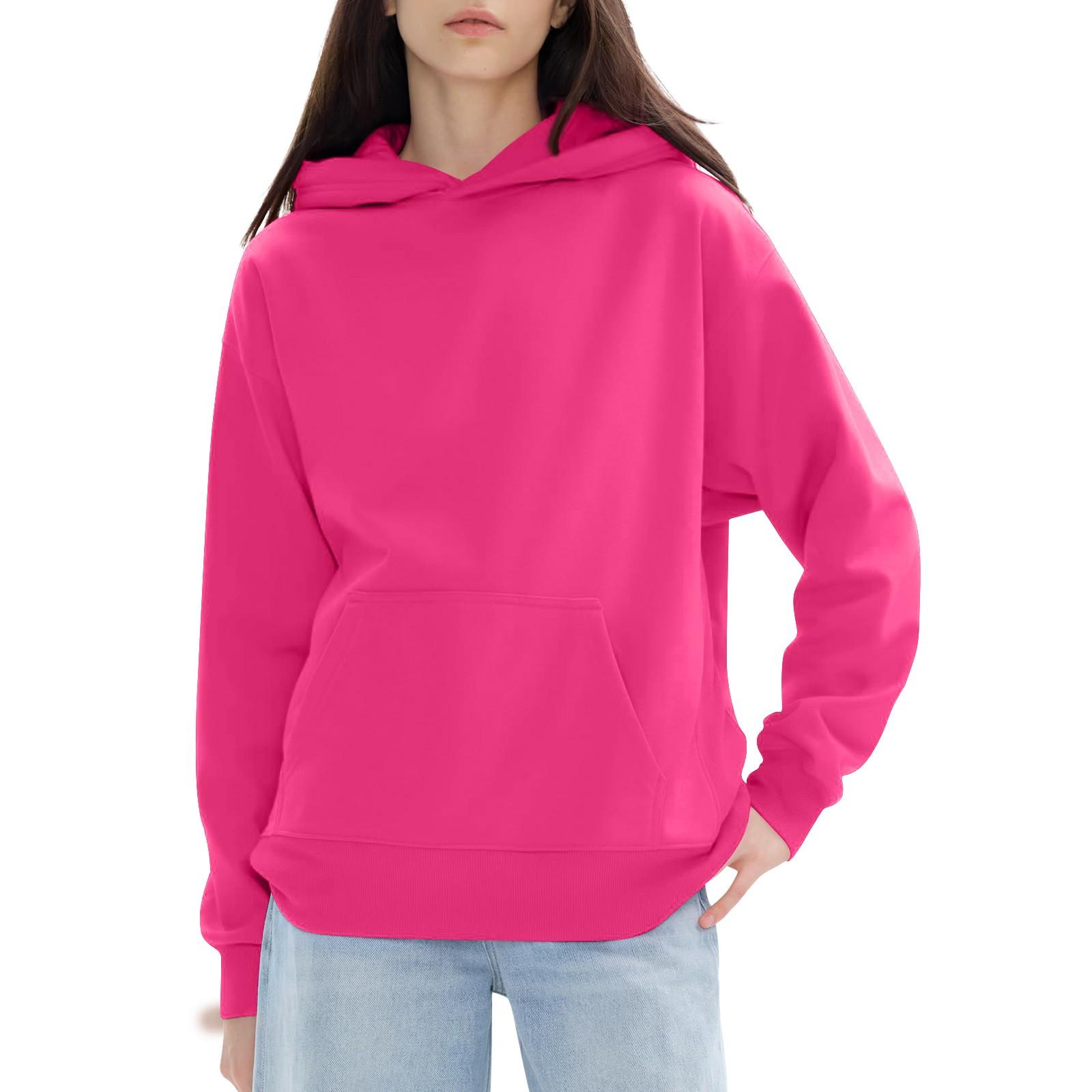 

Жіночі модні повсякденні універсальні повсякденні світшоти з круглим вирізом і довгими рукавами, однотонні світшоти з верхом XXL гарячі рожевого кольору