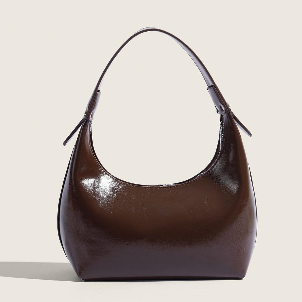 Spring and Summer Retro Shiny Underarm Oily Wax Texture Baguette French Niche Single Shoulder Dumpling Bag Handbag