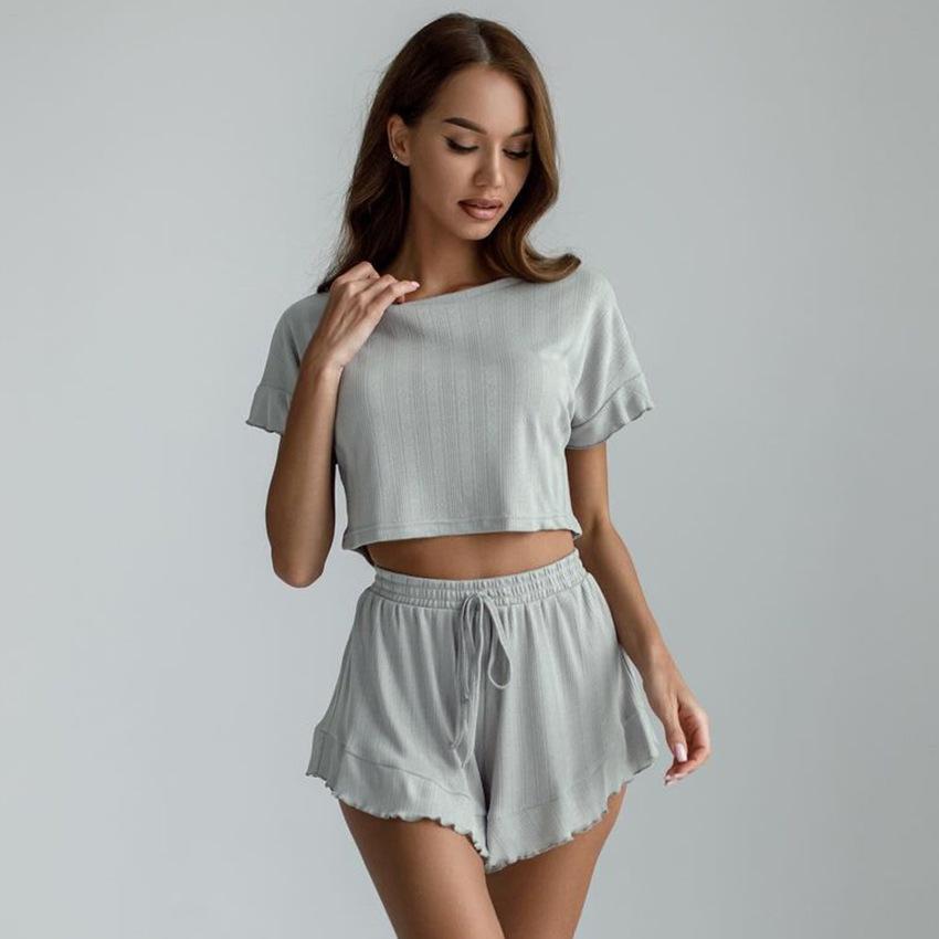 2026 Summer Women Pullover Pajama Set, Thin Round Neck Three-Quarter Sleeve Shorts Breathable Loungewear for Spring Summer Autumn Home Wear