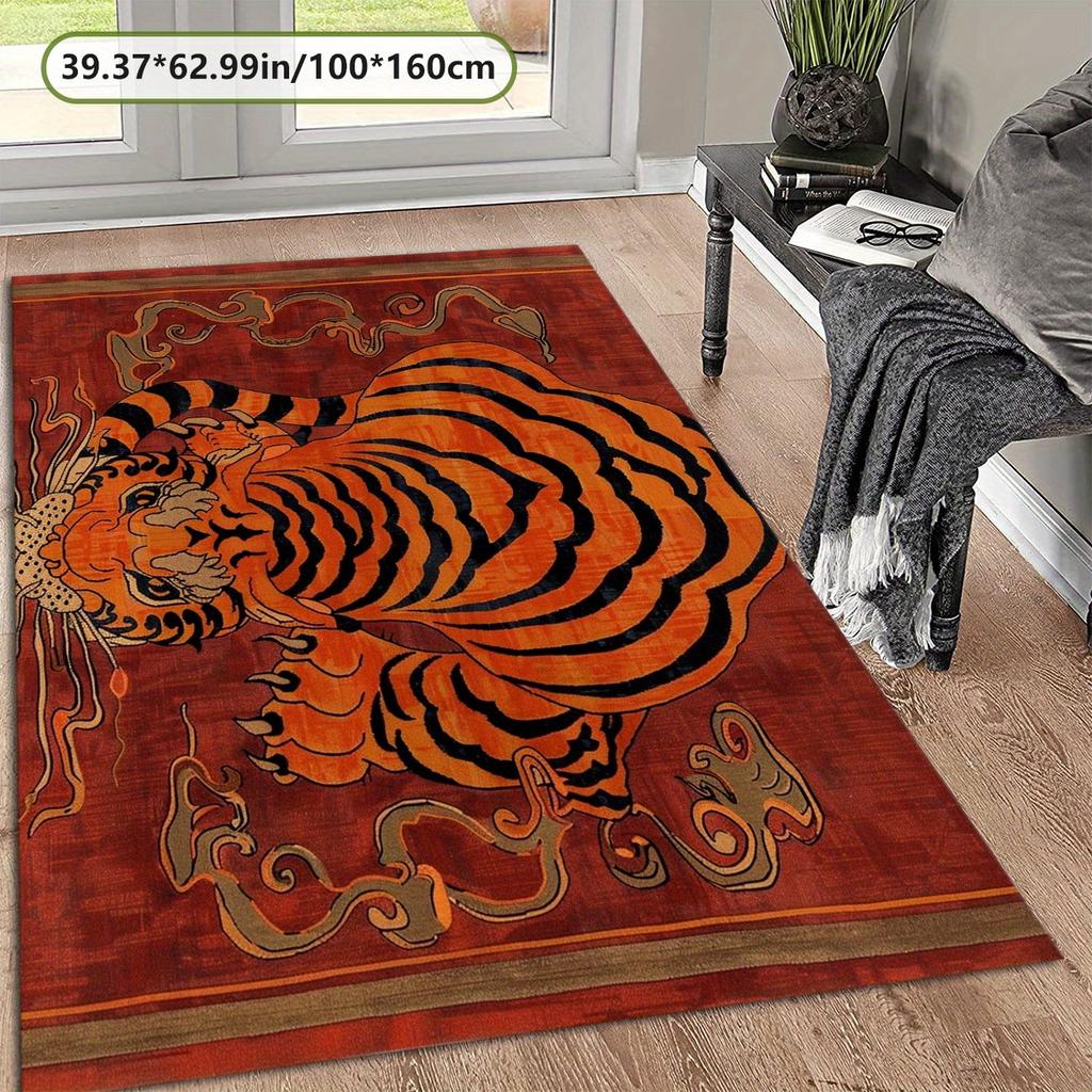 Dieser Rote Teppich zeigt ein Tiger-Muster im Vintage-Chinesischen Stil, Hergestellt aus Kristall-Samt mit einer Rutschfesten Kunststoff-Unterseite Und W