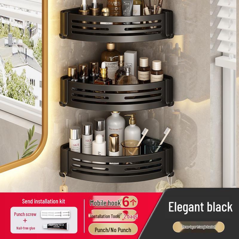 Gunmetal No-Drill Triangular Bathroom Shelf - Space Aluminum Corner Storage Basket