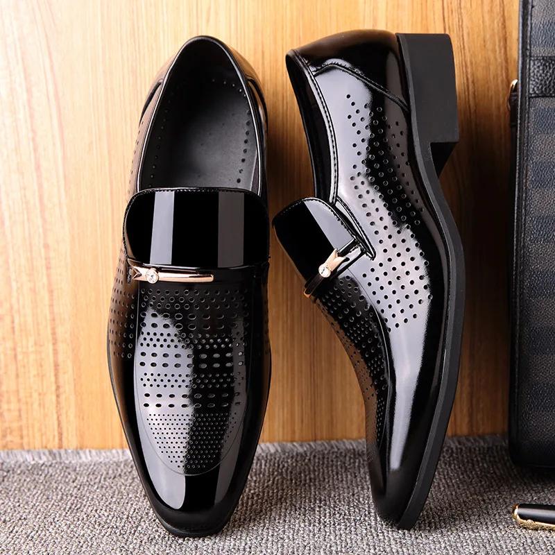 Fashion Popular summer men's hollow breathable leather shoes, comfortable business formal leather shoes, brogue men's suit shoes