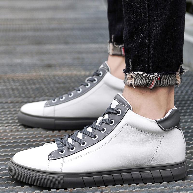 Leather Increased Height British Shoes Massage Soles for Men's Fashionable High Top Shoes Winter Plush Men's Sports Shoes