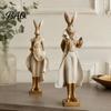 Housewarming Gifts for New Home Vintage Resin Mr & Mrs Rabbit Figurine, Dress Bunny Statues, Farmhouse Unique Aesthetic Room Accessories Country