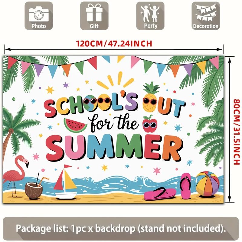 2D Flat Surface Tropical Summer Palm Tree "Holiday Begins" Background Fabric Suitable for Party Decoration Polyester Fiber