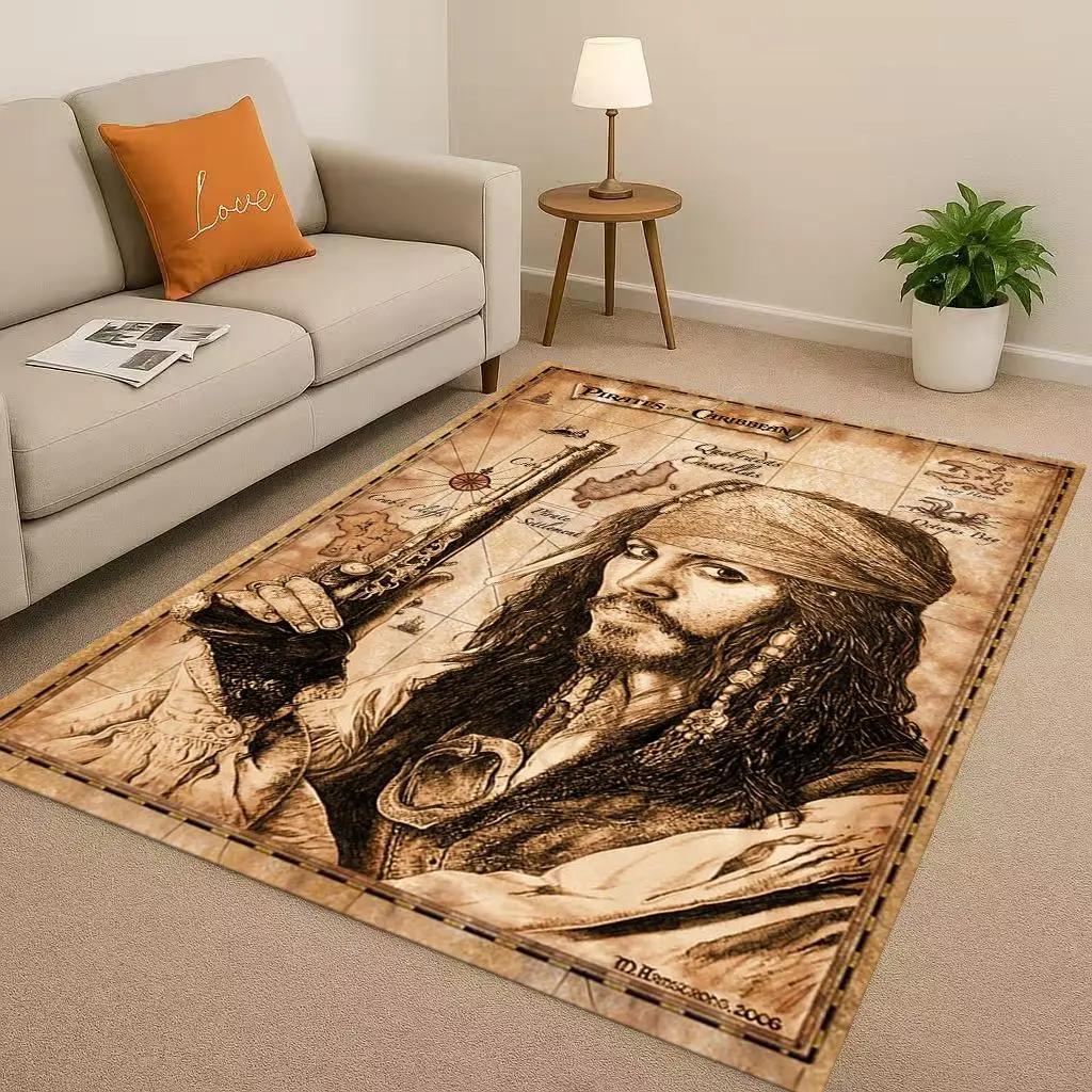 3D Pirates of The Caribbean Jack Johnny Depp Christmas Living Room Non-Slip Area Rug Carpet for Bedroom Sofa,Home Doormat