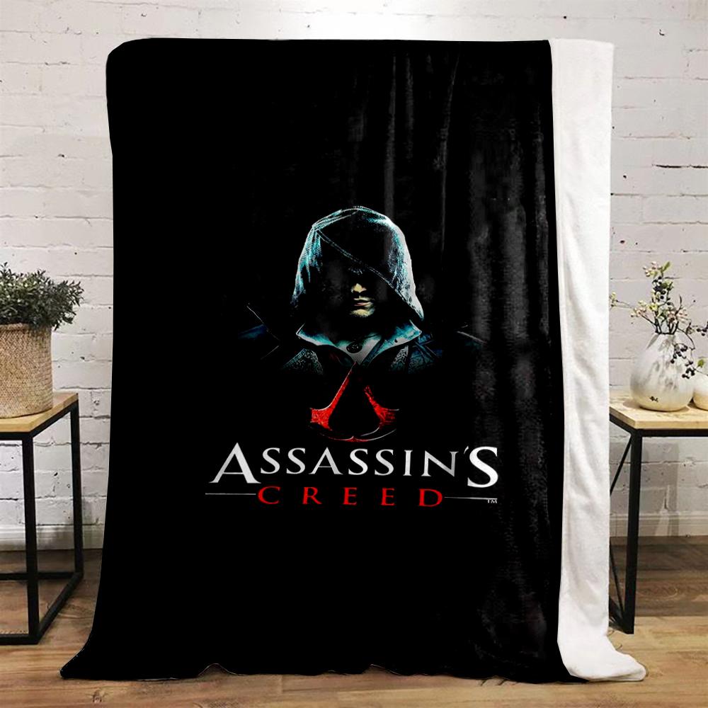 Assassins Creed Hooded Assassin Black Red Logo Gamers Bedroom Cozy Throw Blanket for Fans Cozy Blanket