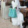 Double-sided Plaid Shoulder Bag Korean Style Women Handbag Vintage Canvas Tote Bag  Girls