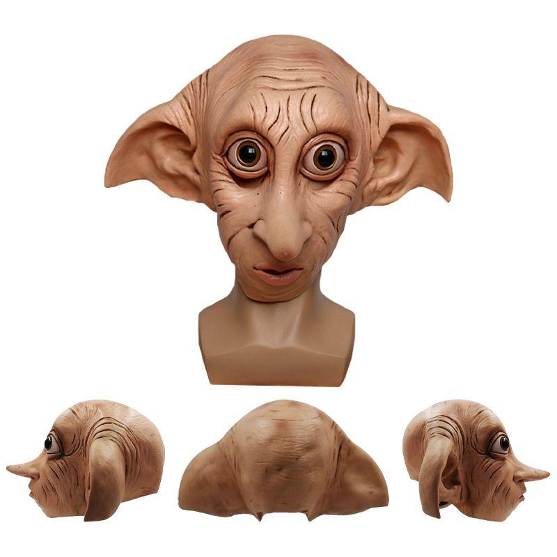Máscara Realista Cosplay Elfo Dobby Fantasia de Halloween Adereço de Chapéu Marrom Látex Estilo Animal