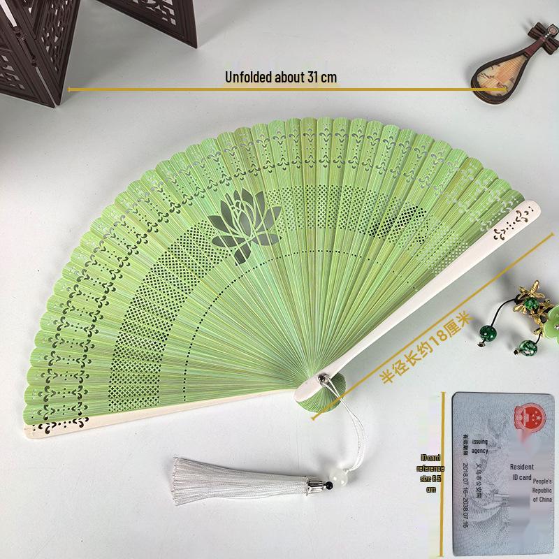 Luxury Bamboo Lotus Carved Tassel Folding Fan
