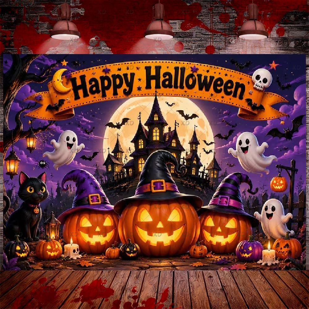 Halloween party decorations: backdrop, evil clown, skull balloon, background decor, scary haunted house, b19