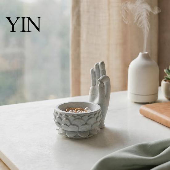 Versatile Storage Bowl 3D Printed OK Buddha Hand Lotus Flower Pot, Zen Style Mini Planter, Aromatherapy Holder Desktop Organizer for Succulents