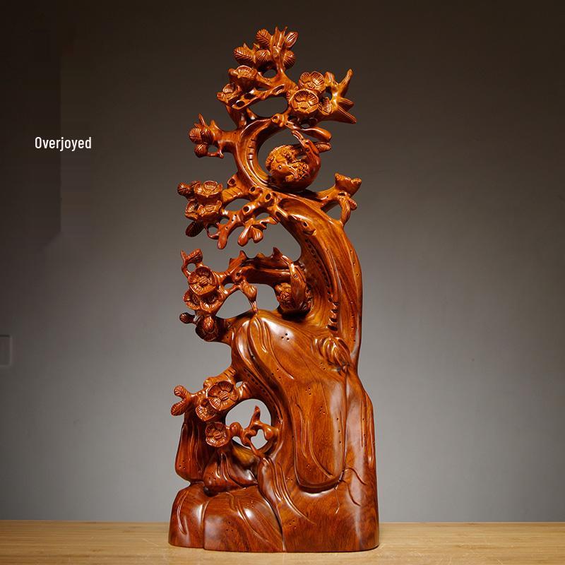 Karin Wood Carved "Five Blessings" Gourd Ornament - Chinese Root Carving Decoration, Ideal for Opening Ceremonies or Housewarming Gifts