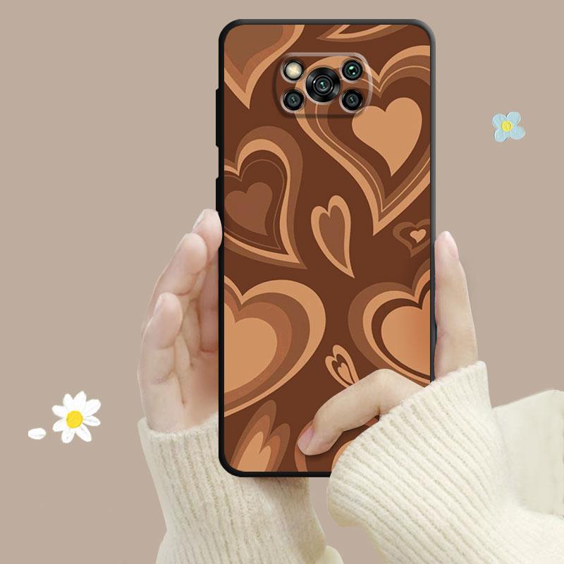 Pouzdro pro Xiaomi Poco X3 Nfc X4pro M3 C40 pro Mi 12 11 10 10t 8 Note10 Lite 11ultra 11t F1 Fashion Brown Love Wood Grain Texture