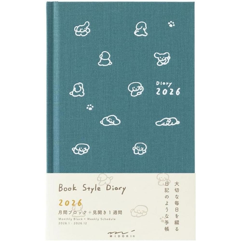 Designphil Book Style Diary 2026 B6 Type Weekly Dog Pattern Teal 22380006