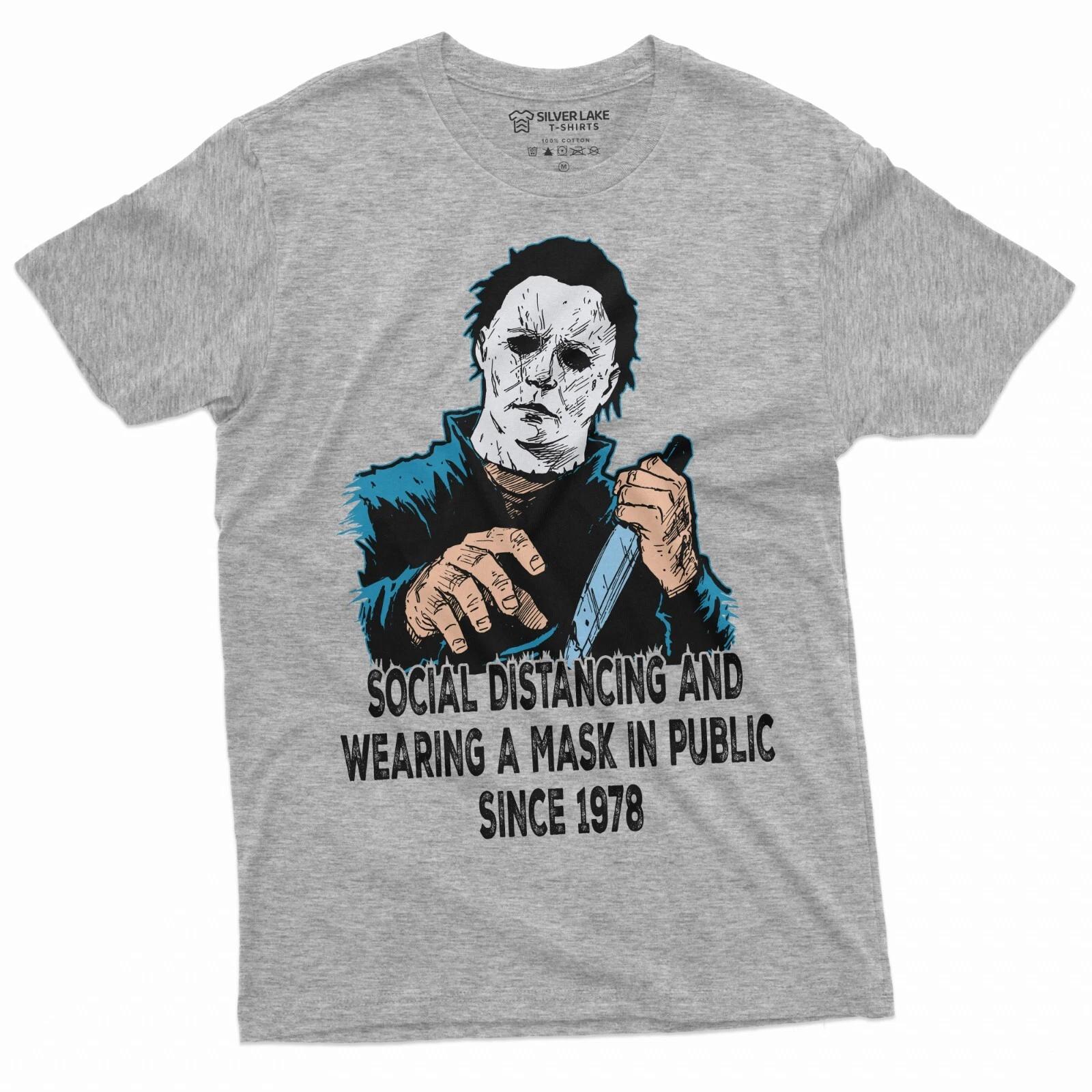 Social Distancing and Wearing Mask Funny Halloween Horror T-shirt Michael Myers XXXL