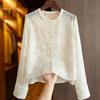 Witte Elegante Nieuwe Chinese Stijl Geborduurde Lange Mouwen Blouse Voor Dames