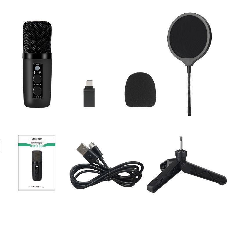 

Конденсаторный микрофон JIY USB RGB с шумоподавлением для живого пения, киберспорта и записи Standard English