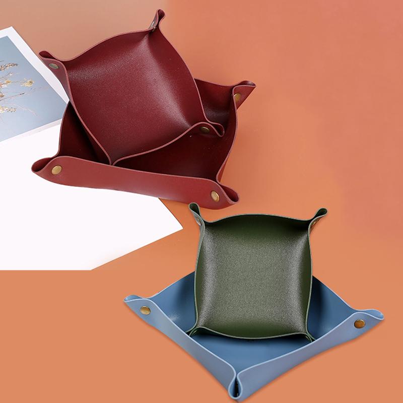 1PC Storage Box Storage Tray Home Decoration PU Leather Desktop Storage Portable