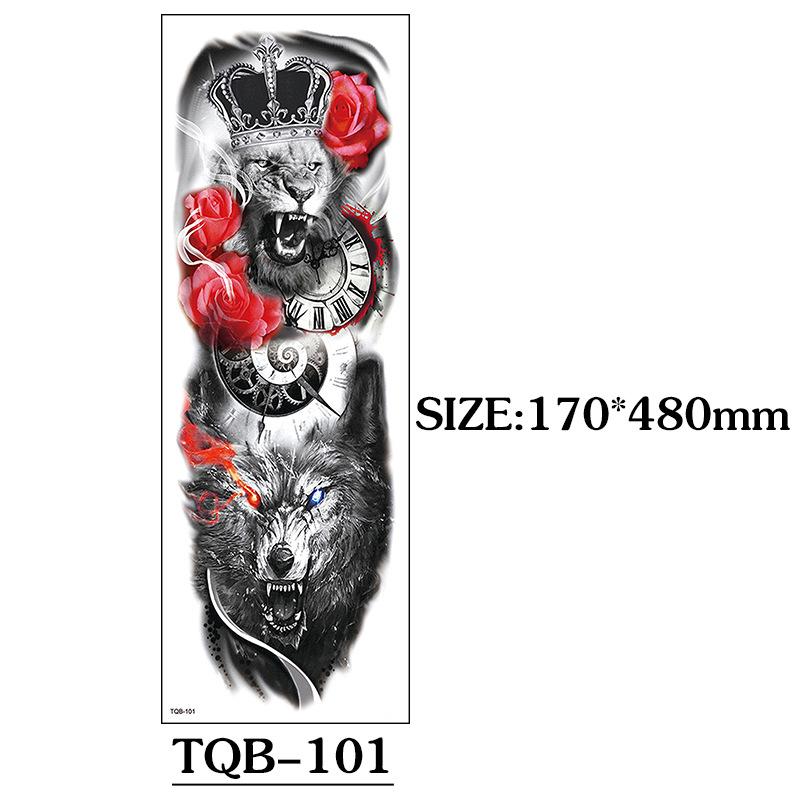 Full Arm Tattoo Sticker Full Arm, Big Picture Lion Tiger Wolf Animal Big Flower Arm Tattoo Sticker