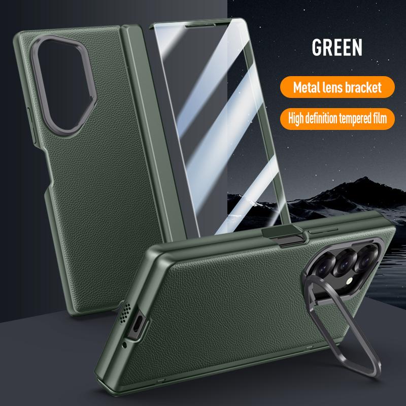 Luxury PU Leather Hard PC Hinge Protection Phone Cover for Samsung Galaxy Z Fold 6 Case with Screen Protector Bracket