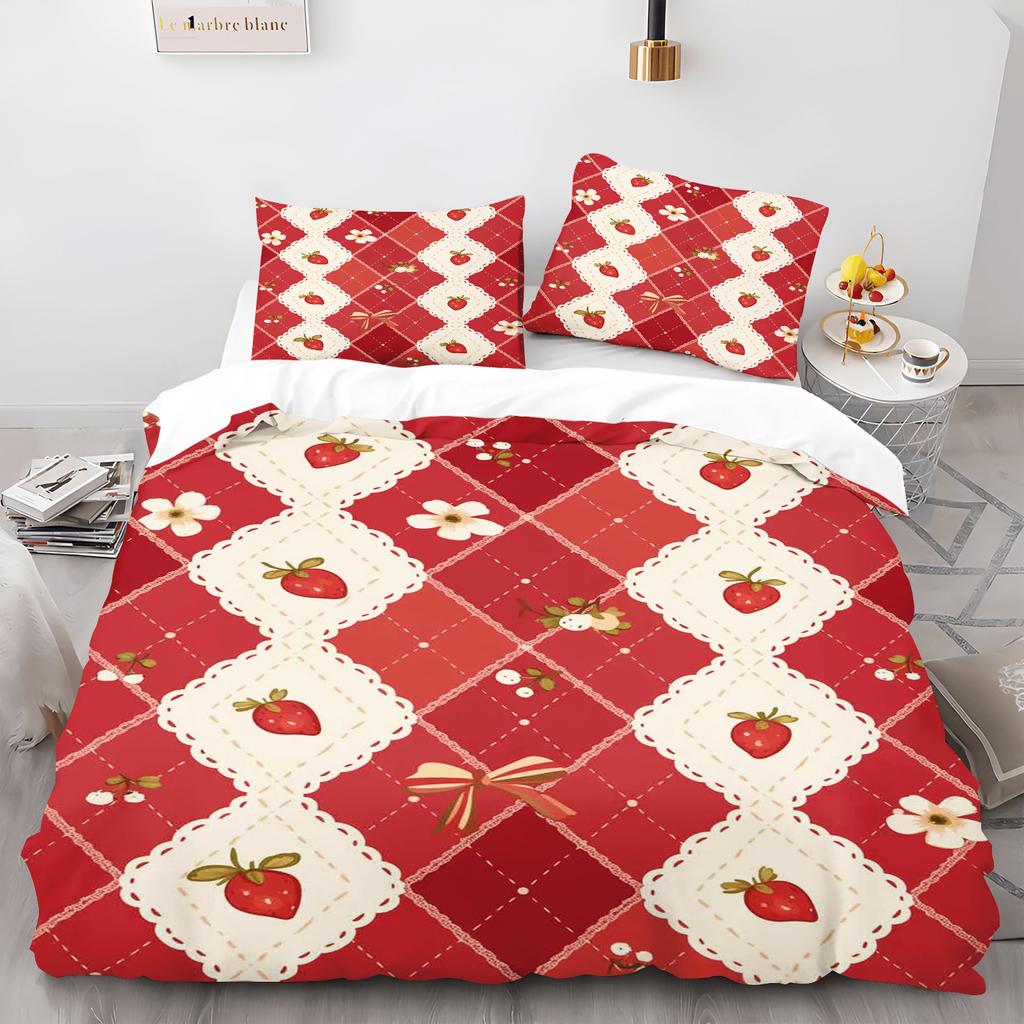 Strawberry Duvet Cover Cartoon Print 3D Exquisite Digital Printing Bedding Set Comforter Bed Youth Home Decor Kids Girls Gift