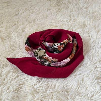 Used Yves Saint Laurent Scarf Large Silk Floral Pattern Flower Bordeaux Vintage