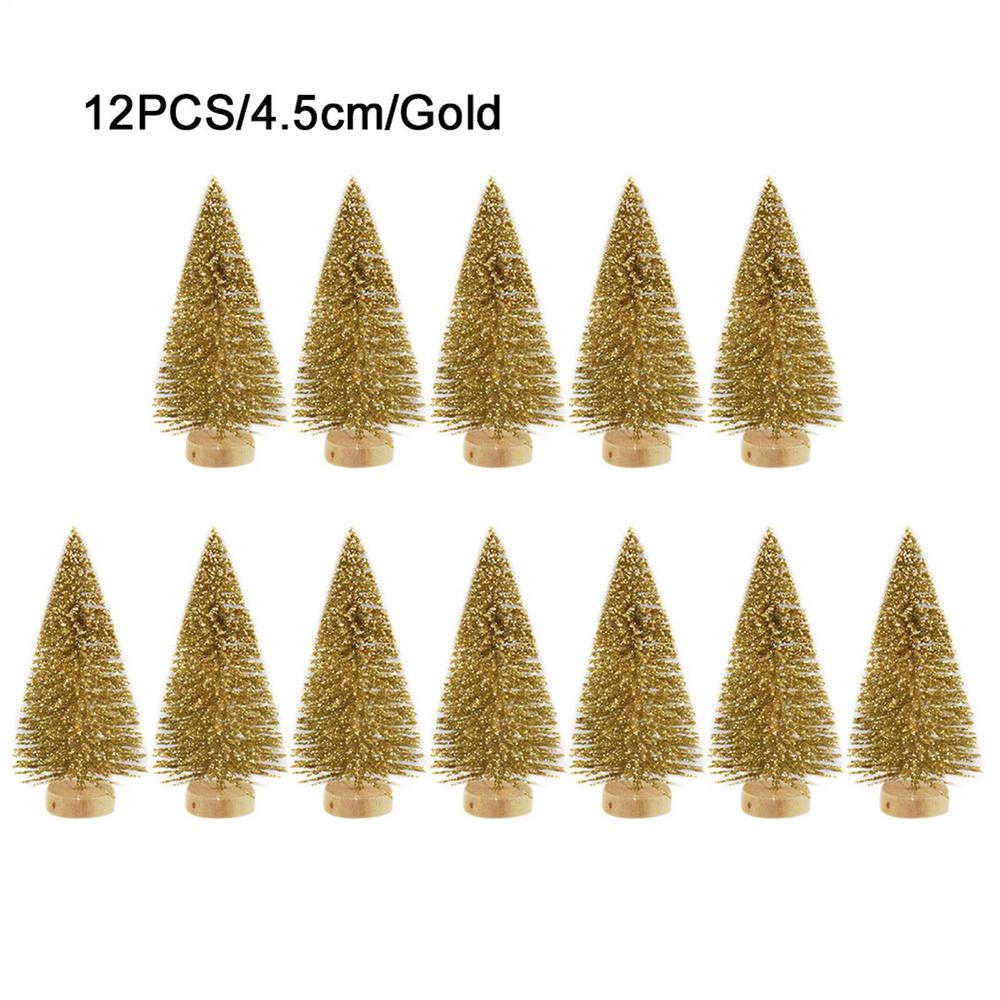 12 Pcs Christmas Tree Mini Pine With Wood Base Wooden Christmas Tree Snow Landscape Xmas Trees Xmas Tabletop Decorative Gifts