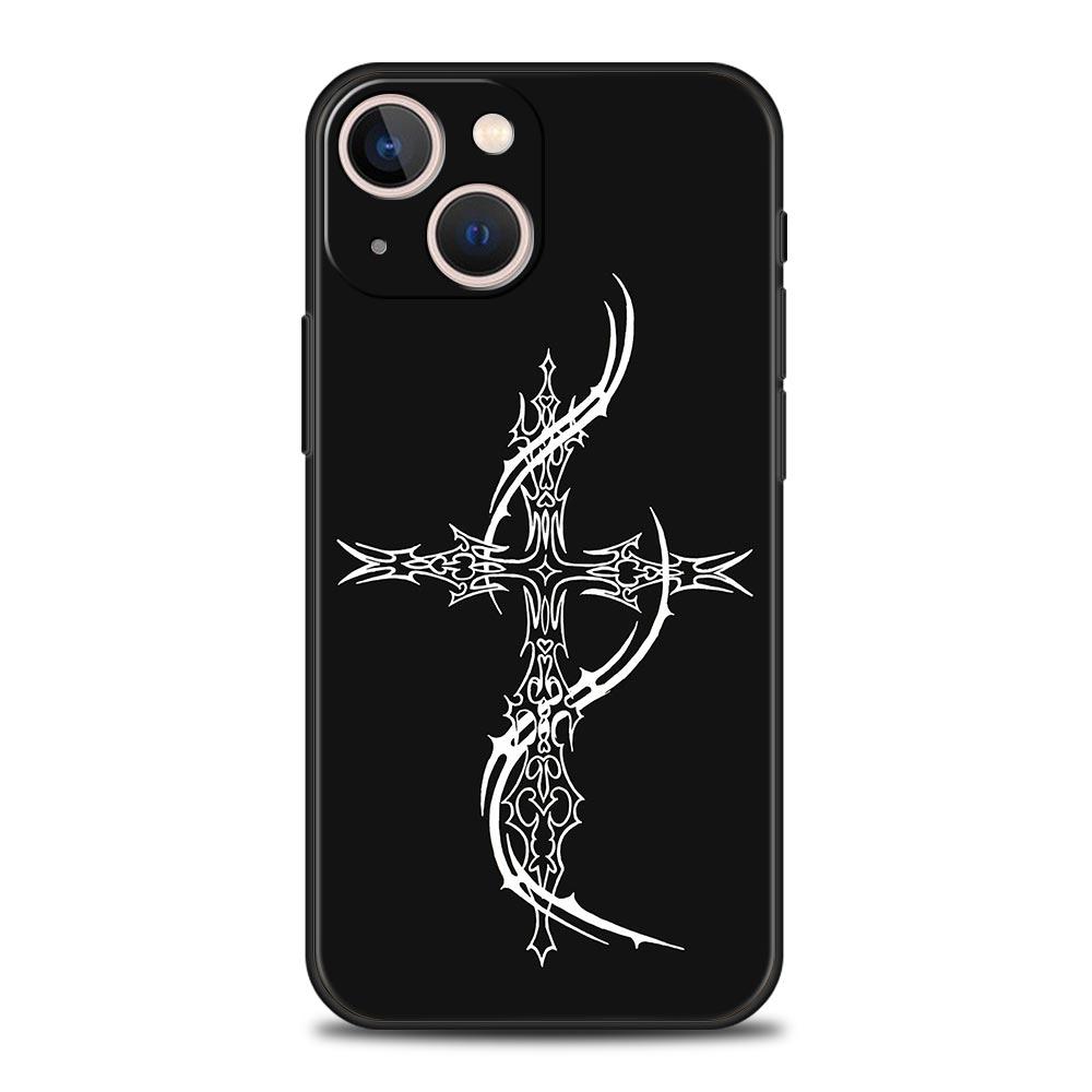 Cyber Sigil Cross Line Phone Case For iPhone 17 16 15 Pro Max 11 12 13 14 7 8 Plus SE 2020 X XR XS Cover Soft Black