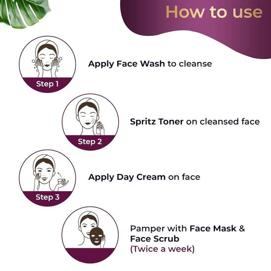 PILGRIM French Red Vine Premium Face Care Kit with Face Wash & Jute Kit Bag | Face Mask 100gm, Face Cream SPF 30 50gm, Face Scrub 50gm, Toner 100ml