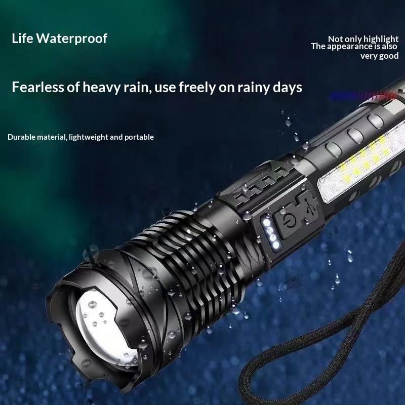 Powerful Xhp50 Led Flashlight 18650 Torch Waterproof With Side Light 7 Modes Usb Rechargeable Zoom Lamp For Camping Fishing