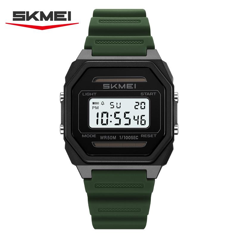 SKMEI 2640 Solar Power Student Digital Watch Retro Square Design Multi-function Waterproof Sporty Boy&Girl Watch Gift