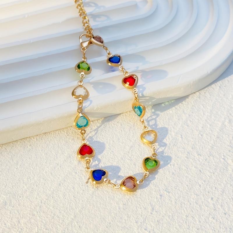Bracciale Colorato Lucido a Forma di Cuore, Raffinato Bracciale con Perline, Stile Retrò Elegante