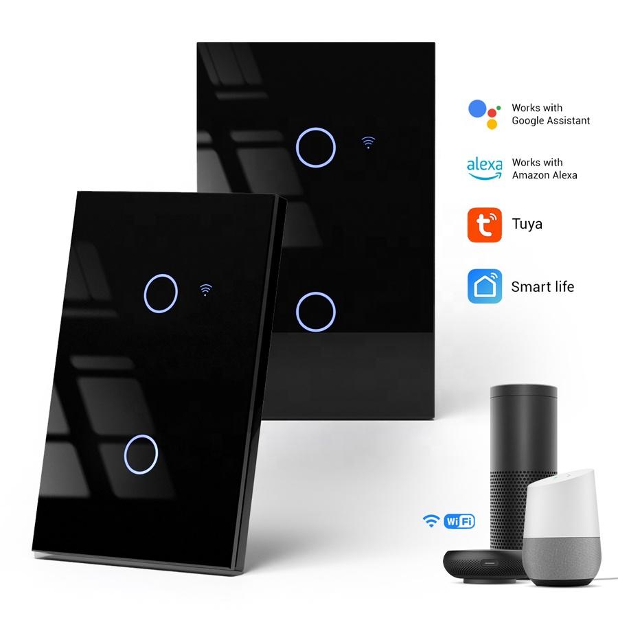 Flush Mounted Double Smart Home Light Switch Black White Tempered Glass Wifi 2.4GHz Wall Switch Neutral Wire or Capacitor