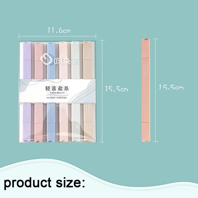 6 Pçs/set Pontas Duplas Marcadores de Canetas Artísticas Kawaii Forma Redonda Manga Caneta Colorida Papelaria Estudantes Suprimentos DIY