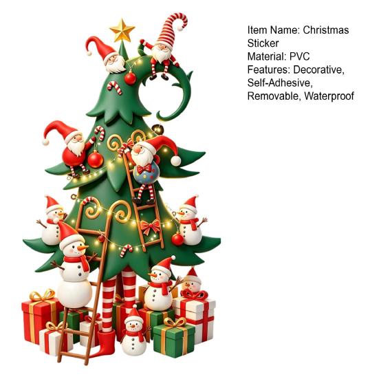 Removable Festive Home Decor Christmas Tree Window Stickers with Gnome And Snowman, Glass Stickers, PVC Self Adhesive Holiday Mural