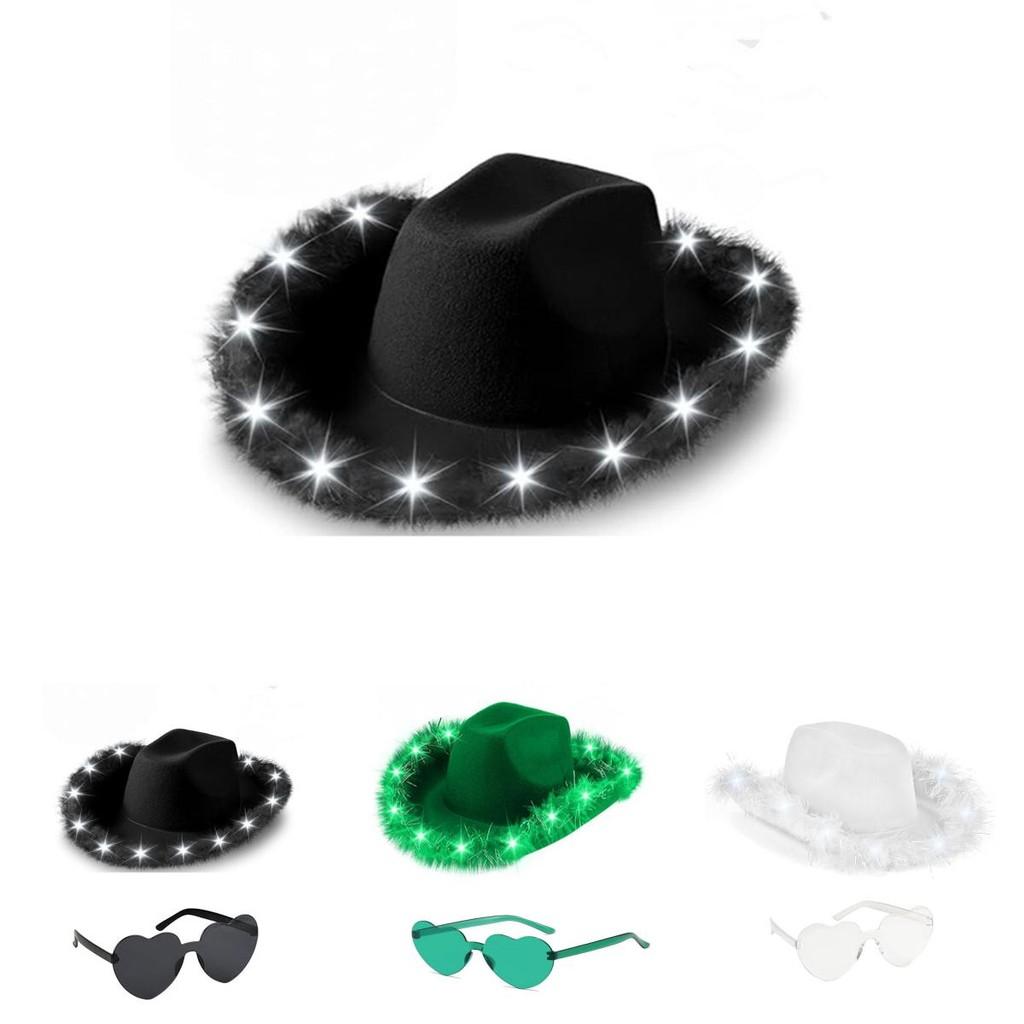 Cowboy Hat With Light And Glasses For Cosplay And Party Events