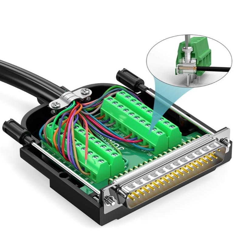 Cienki adapter DB37 bezlutowy RS232 D-Sub z obudową typu Fold Lock i wieloma przewodami końcowymi