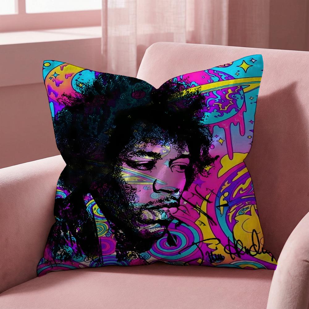 SingerJ-Jimi H-Hendrix Cushion Cover Multi-Scene Pillow Cover for Home & Car - Reversible, Soft & Durable for Daily Use