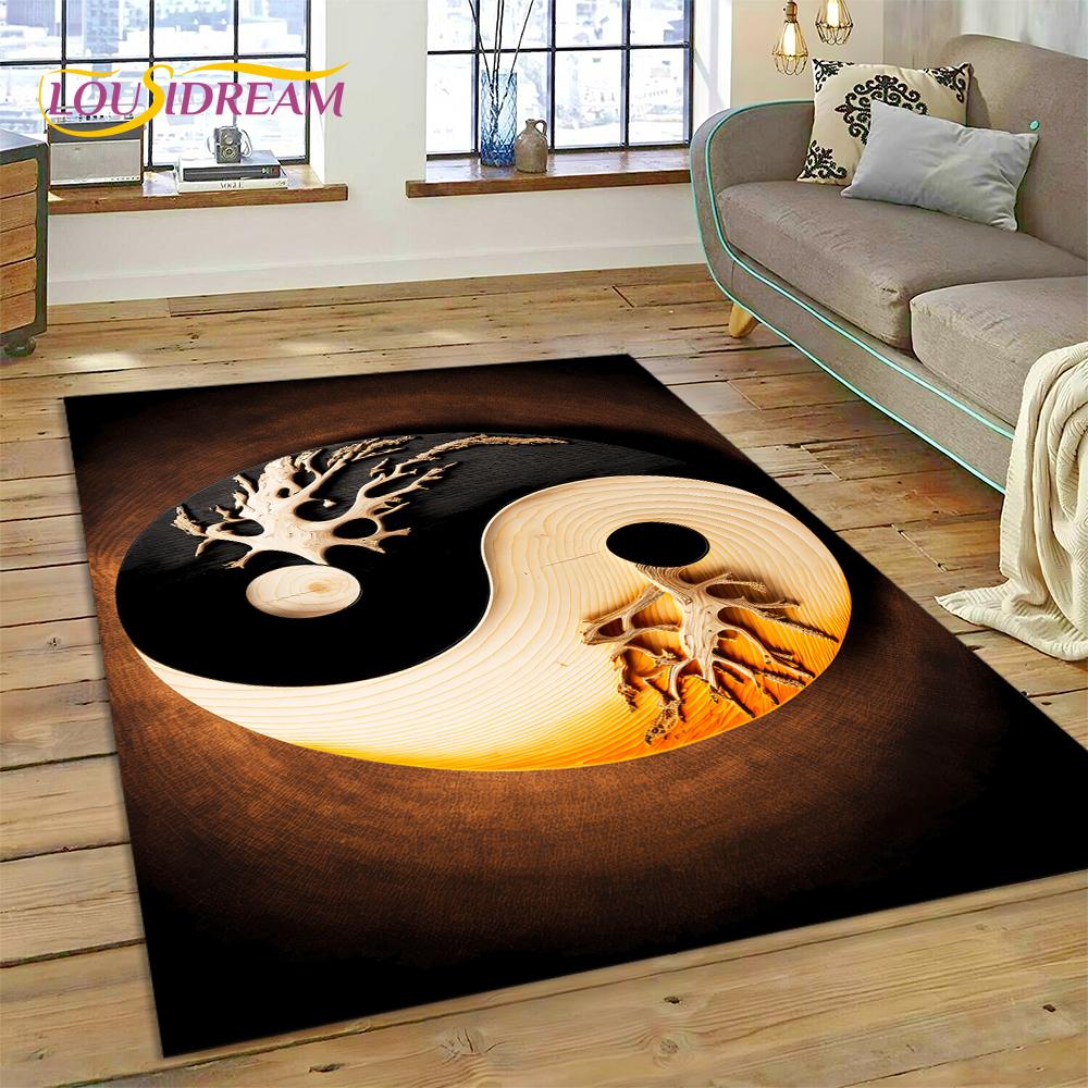 HD Nature Yin Yang 3D Chinese Tai Chi Bagua Rug Carpet for Living Room Bedroom Decor,Non-slip Decoration for Sofa Doormat Gift