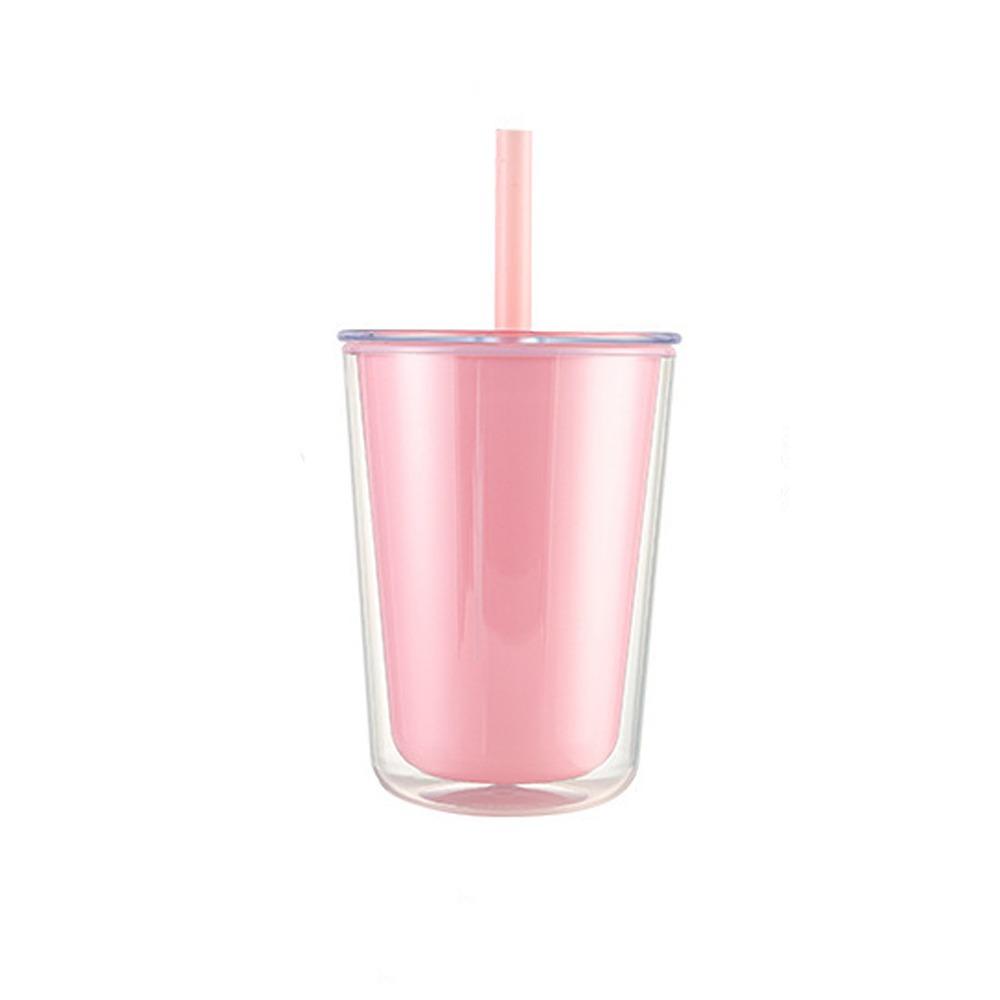 Large Capacity Plastic Water Bottle Sealed Milk Tea Cup Durable Double-layer Straw Cup  Summer