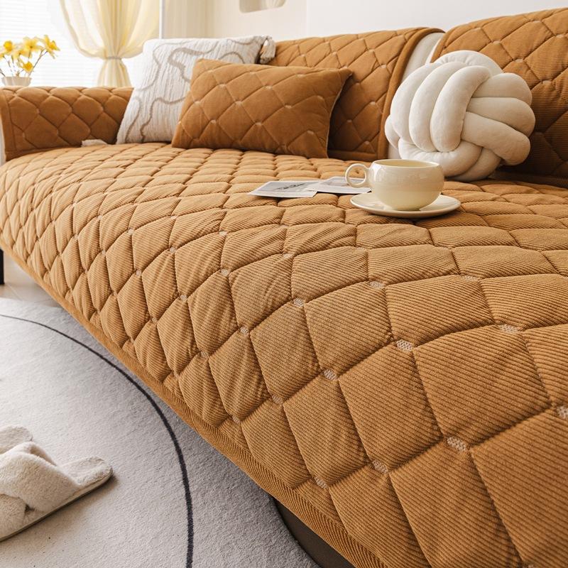 New Minimalist And Thickened Sofa Cover Fabric One-Piece Anti Slip Straight Row Sofa Cushion Cover For Autumn And Winter Seasons