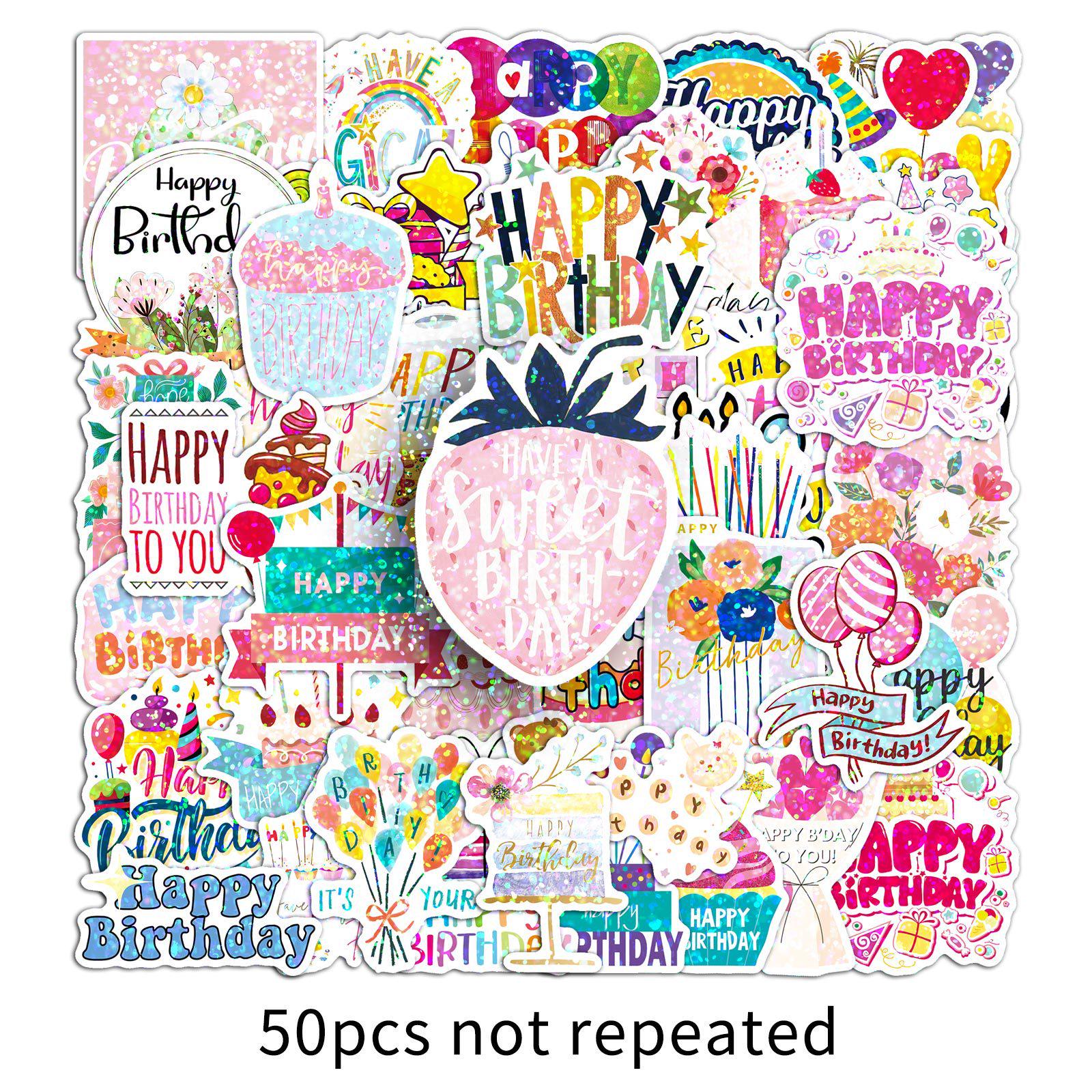 

50pcs Trendy Laser Birthday Decorative Stickers for Notebooks, Speakers, & Photo Albums
