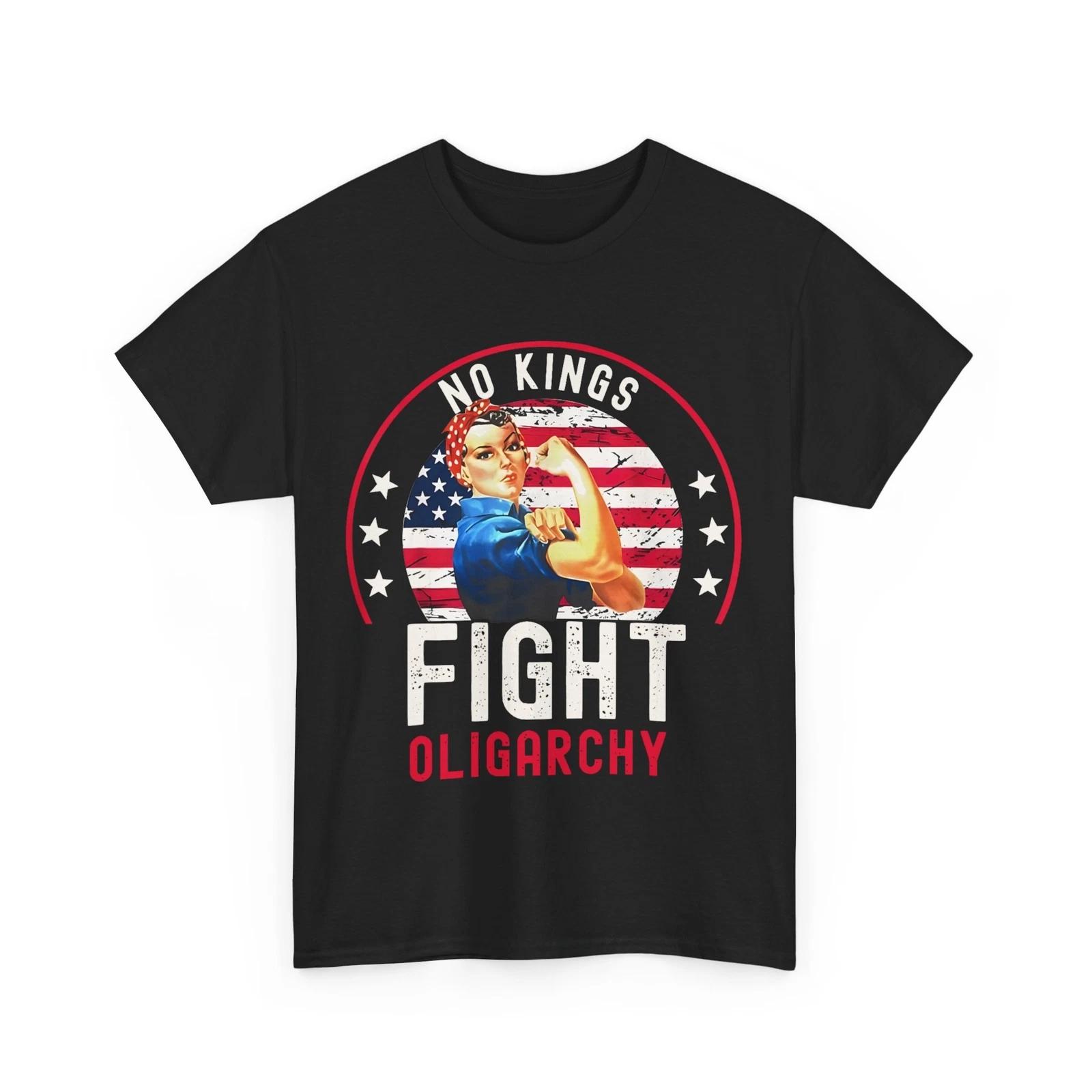 No Kings Fight Oligarchy Woman American Flag T-Shirt S
