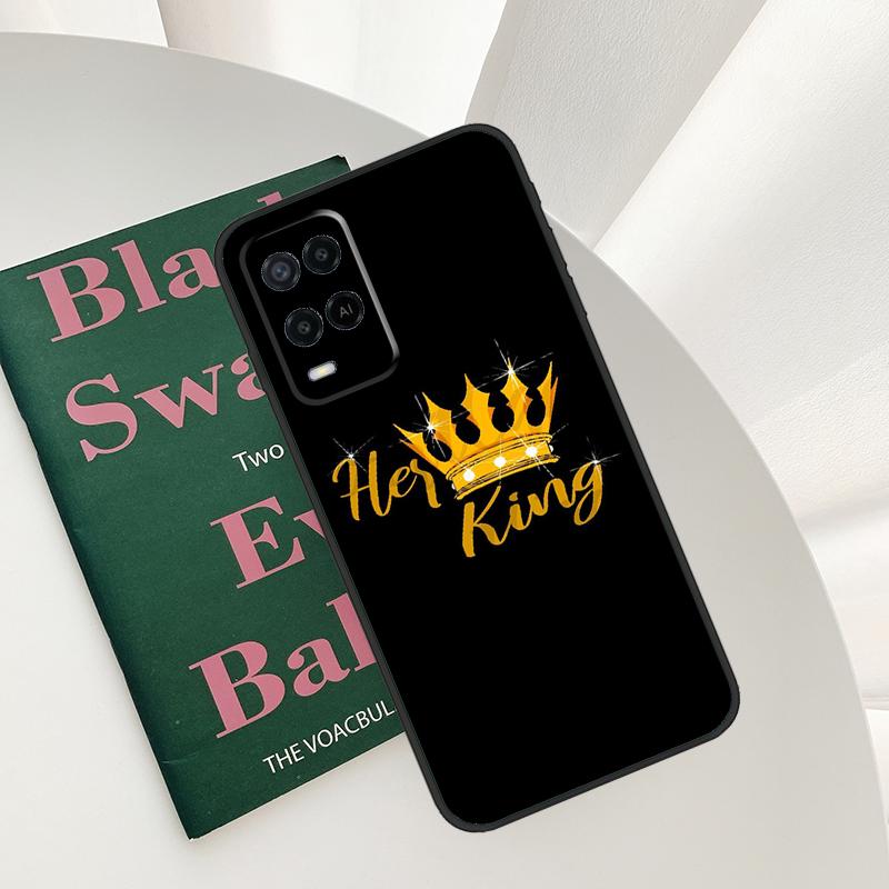 Crown QUEEN & KING Couples Case For Oppo A96 A76 A16 A15 A17 A52 A72 A54S A57S A58 A78 A98 A57 A77 A54 A74 A94 Cover