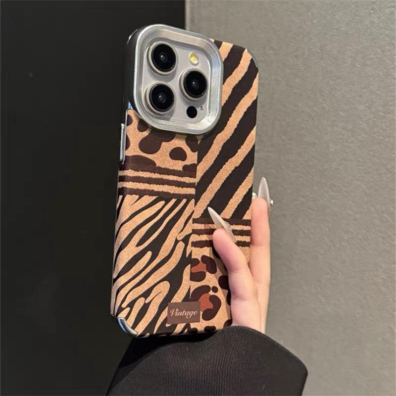 Retro Zebra Pattern Stitching Leopard Print Bow for Apple 16 Mobile Phone Case for IPhone15ProMax New 14