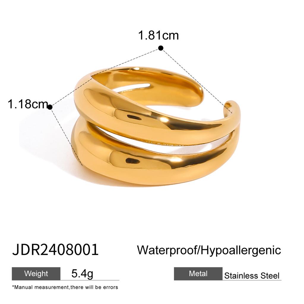 Youthway Double Lines Stainless Steel Irregular Geometric Open Ring Minimalism Metal Rust Proof Finger Jewelry New